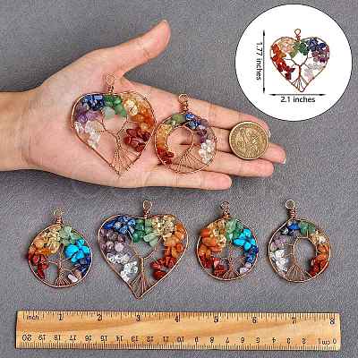 6Pcs 3 Styles Natural Gmestone Copper Wire Big Pendants FIND-SZ0002-72-1