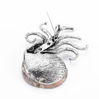 Octopus Shape Natural Conch Shell Fossil Brooch Pin G-N333-013-RS-1