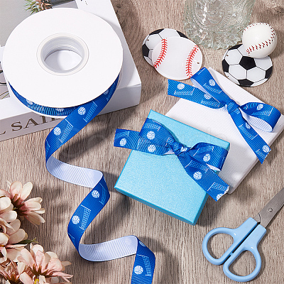 25 Yards Sport Ball Theme Printed Polyester Grosgrain Ribbon OCOR-WH20002-03B-02-1