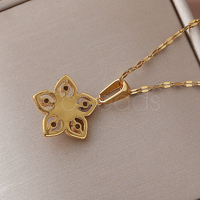 Vintage 304 Stainless Steel & Synthetic Turquoise Flower Pendant Necklaces with Crystal Rhinestone for Women LS-RQ4537-1