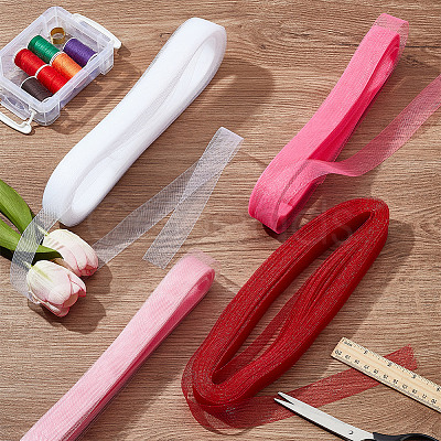 4 Rolls 4 Colors Polyester Gauze Ribbon OCOR-HY0001-14-1