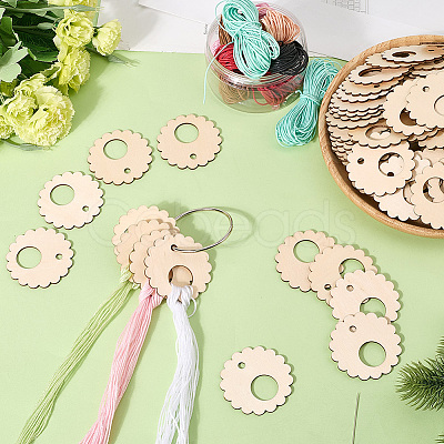 Flower Shape Wood Floss Bobbin AJEW-GF0011-05-1