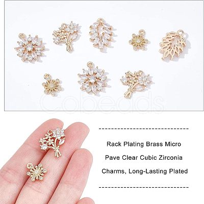 16pcs 4 Style Rack Plating Brass Micro Pave Clear Cubic Zirconia Charms ZIRC-NB0001-85-1