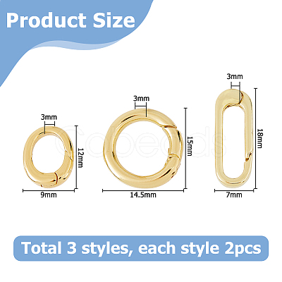 6Pcs 3 Styles Brass Spring Gate Rings KK-HS0015-07-1