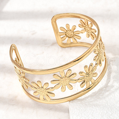 304 Stainless Steel Open Cuff BangleS for Women BJEW-K306-01G-1
