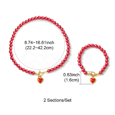 2Pcs 2 Styles ABS Plastic Imitation Pearl Necklaces & Bracelets Sets for Women SJEW-FS00006-1