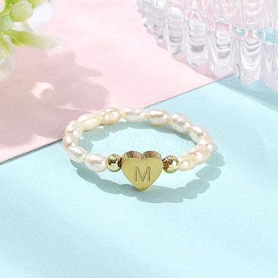 Natural Freshwater Pearl & 304 Stainless Steel Bead Finger Rings RJEW-FS00001-13-1