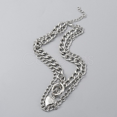 Alloy Heart Pendant Double Layer Necklace for Women NJEW-WH0022-09C-1