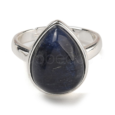 Natural Lapis Lazuli Teardrop Adjustable Rings RJEW-K371-08S-20-1