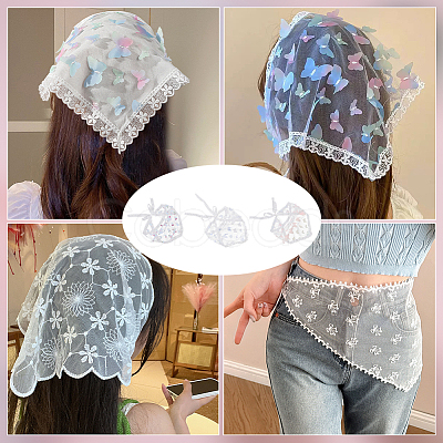 3Pcs 3 Colors Polyester Triangle Headscarf AJEW-CY0001-69-1