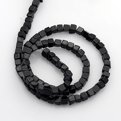 Cube Natural Black Stone Beads Strands X-G-P057-01-1