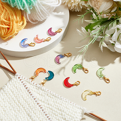 Handmade Lampwork Moon Pendant Locking Stitch Markers HJEW-NB00131-1