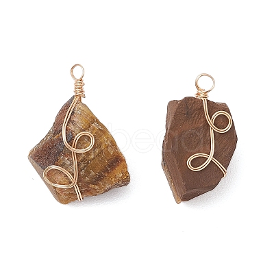 Raw Rough Gemstone Copper Wire Wrapped Pendants PALLOY-JF03028-1
