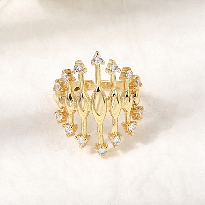Brass Micro Pave Cubic Zirconia Cuff Open Rings RJEW-P186-01G-1