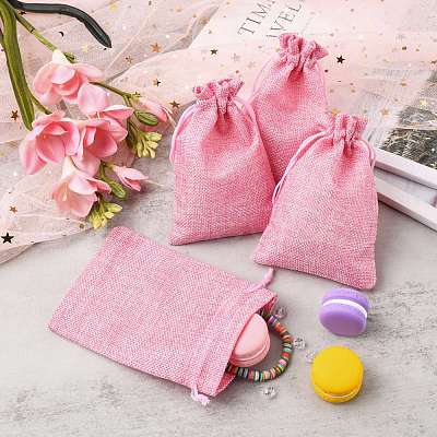 Polyester Imitation Burlap Packing Pouches Drawstring Bags ABAG-R004-14x10cm-04-1