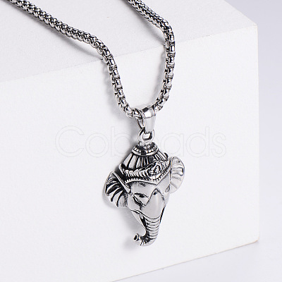 Retro Rock Punk Men's Elephant 304 Stainless Steel Pendant Necklaces TP5420-1-1