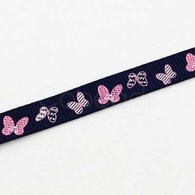 Single Face Butterfly Printed Polyester Grosgrain Ribbon OCOR-S033-9mm-05-1