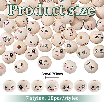 70Pcs 7 Styles Schima Wood Beads WOOD-ME0001-16-1