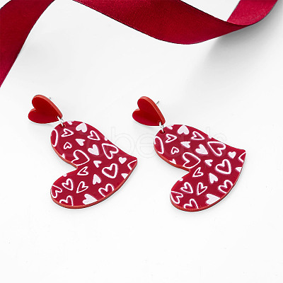 Valentine's Day Acrylic Heart Dangle Stud Earrings FS-WGE7447-06-1