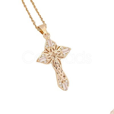 Brass Micro Pave Cubic Zirconia Cross Pendant Necklaces FS-WG7675B-05-1