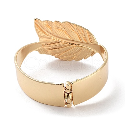 Leaf Alloy Cuff Bangles BJEW-C058-06G-1