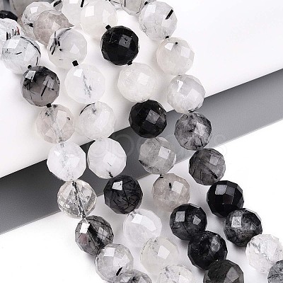 Natural Tourmalinated Quartz Beads Strands G-S345-10mm-30-1