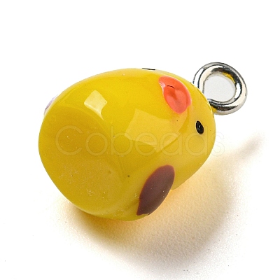 Opaque Resin Chick Charms with Platinum Plated Iron Loops X1-FIND-M012-03-1