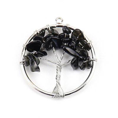 Natural Obsidian Tree fo Life Pendants WG82707-17-1