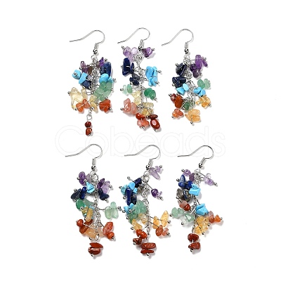 Gemstone Chip Beaded Dangle Earrings EJEW-I264-01P-03-1