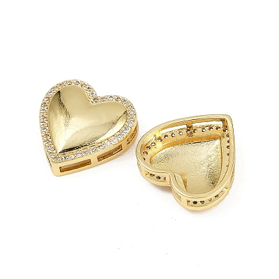 Heart Brass Micro Pave Clear Cubic Zirconia Slide Charms KK-S526-29G-1