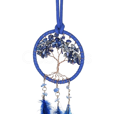 Iron Woven Web/Net with Feather Pendant Decorations LS-AJEW-P097-09-1