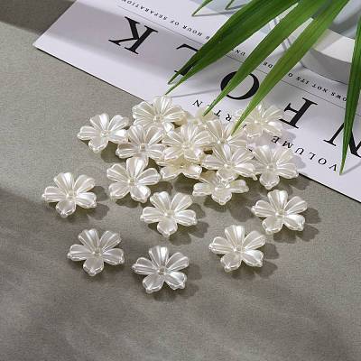 5-Petal Flower ABS Plastic Imitation Pearl Bead Caps OACR-R016-21-1