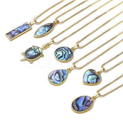 Rack Plating Natural Paua Shell Pendants Necklace NJEW-B104-01G-1