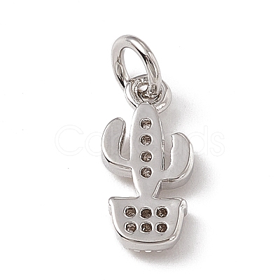 Brass Micro Pave Clear Cubic Zirconia Cactus Charms ZIRC-F132-67P-1