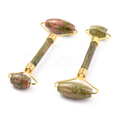 Natural Unakite Brass Face Massager MRMJ-G009-29G-1