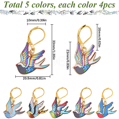 20Pcs 5 Colors Brid Theme Alloy Enamel Pendant Locking Stitch Markers HJEW-SC00084-1