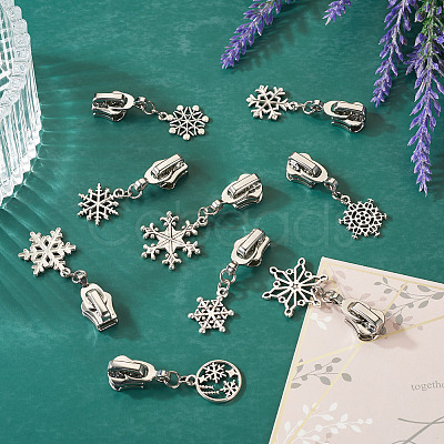 18Pcs 9 Styles Alloy Replacement Zipper Head with Snowflake Tibetan Style Alloy Pendants PALLOY-TAC0158-1
