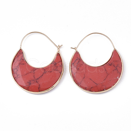 Synthetic Turquoise Crescent Moon Dangle Hoop Earrings G-S344-75F-1