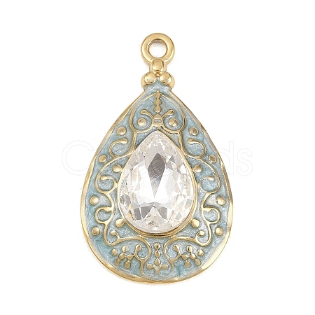 304 Stainless Steel Enamel & Clear Cubic Zirconia Pendants STAS-G392-02G-02-1