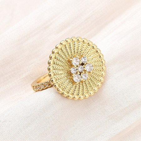 Adjustable Brass Micro Pave Cubic Zirconia Cuff Rings for Women RJEW-B139-07G-01-1