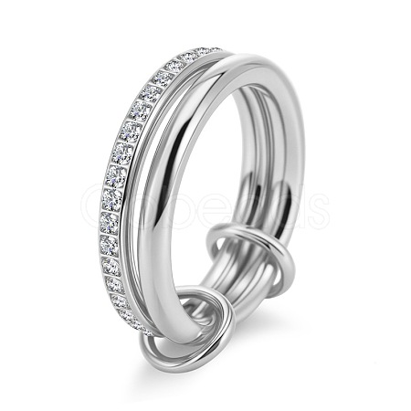 304 Stainless Steel Micro Pave Clear Cubic Zirconia Finger Rings WGF1140-01-1