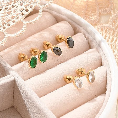 304 Stainless Steel Rhinestone Stud Earrings for Women EJEW-M068-03G-1