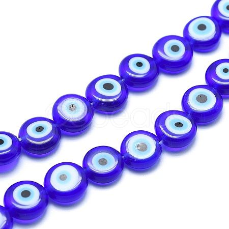 Handmade Evil Eye Lampwork Flat Round Bead Strands LAMP-L058-12mm-12-1