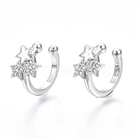 Brass Micro Pave Clear Cubic Zirconia Cuff Earrings EJEW-T046-23P-NF-1