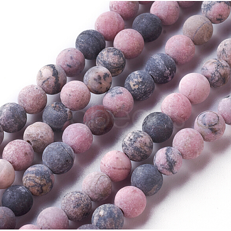 Frosted Natural Rhodonite Round Bead Strands G-E487-12-6mm-1