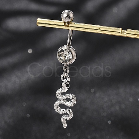 Alloy Rhinestone Snake Curved Barbell Belly Rings AJEW-R007-03P-05-1