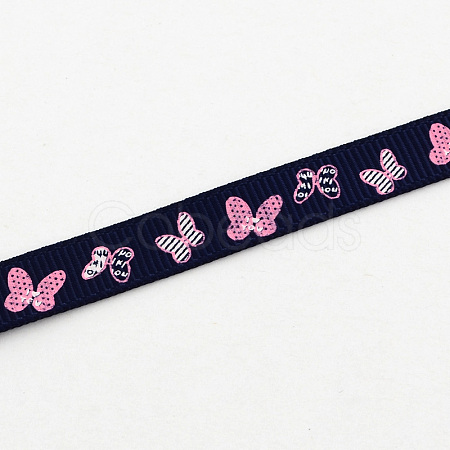Single Face Butterfly Printed Polyester Grosgrain Ribbon OCOR-S033-9mm-05-1