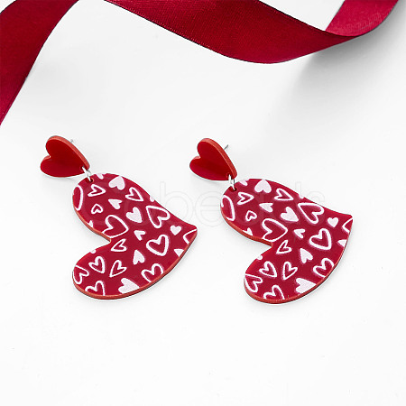 Valentine's Day Acrylic Heart Dangle Stud Earrings FS-WGE7447-06-1
