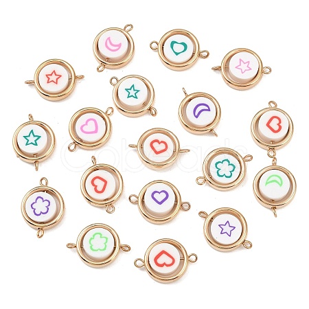 CCB Plastic Frame with Polymer Clay Heart Star Flower Beads Flat Round Links Connector Charms KK-D103-10D-G-1