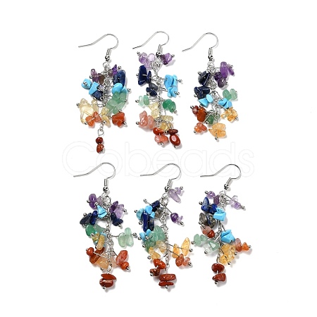 Gemstone Chip Beaded Dangle Earrings EJEW-I264-01P-03-1